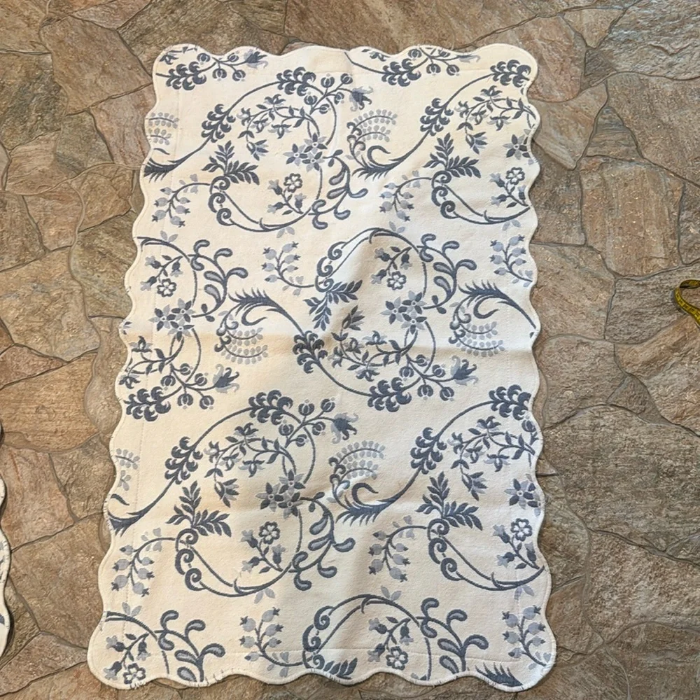 Shams Pillowcases Blue and White Floral Scroll King Size Shams Scalloped Pair